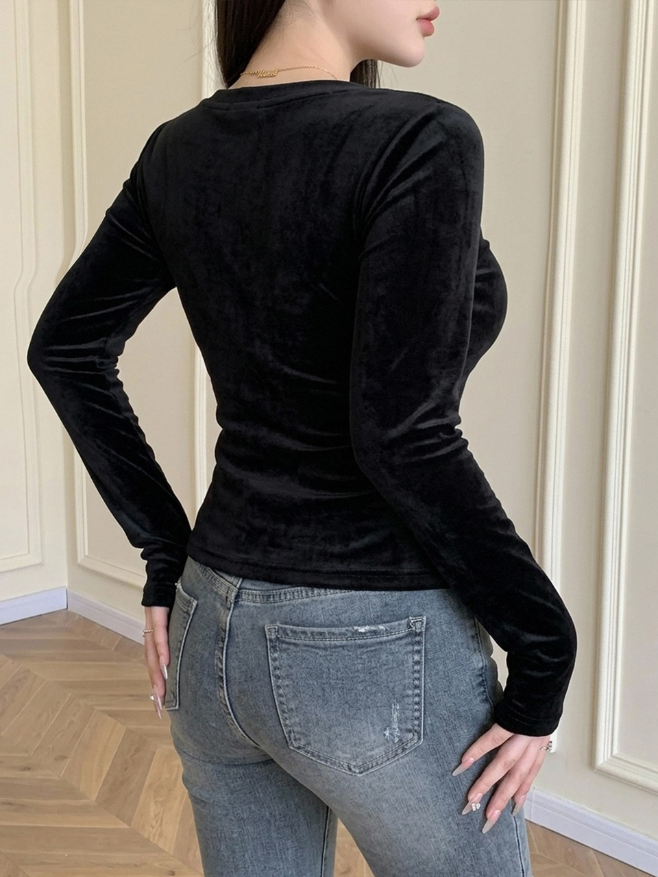 Plus Size Women Solid Color Thermal Lined Thick Slim Fit Long Sleeve T-Shirt, Autumn/Winter