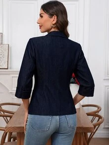 EMERY ROSE Eleganter lässiger Damenblazer mit Knöpfen und Doppeltaschen, Marineblau, für Büro und Lehrerinnen, Sommer - marineblau - Übersicht 2