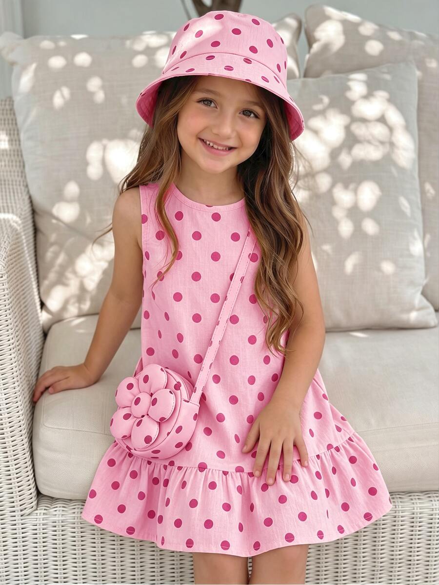 Emery Rose Kids Emery Rose Kids 女童波點圖案無袖圓領拼接荷葉邊下擺洋裝 - 彩色 - 查看 1