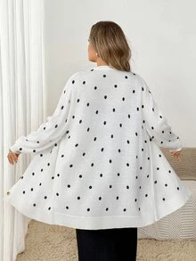 SHEIN CURVE+ 大尺碼休閒戶外波點針織開襟衫 - 彩色 - 查看 2