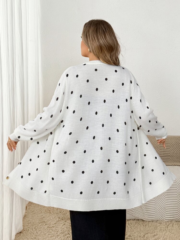 SHEIN CURVE+ Plus Size Casual Outdoor Polka Dot Knit Cardigan - Multicolor - View 2