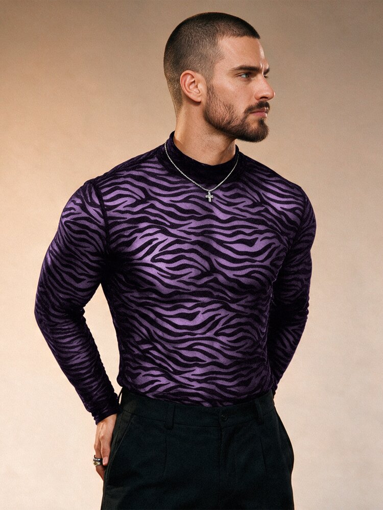 ZURIURI Men's Semi-Sheer Casual Long Sleeve T-Shirt - Purple - View 4