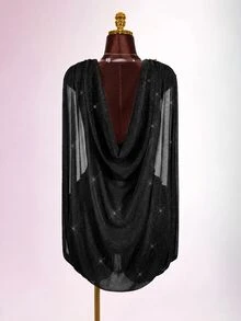 Amplova 2026 New Low-Cut Criss-Cross Gold & Silver Metallic Fabric Mini Dress For Women, Suitable For Date And Party - Black - View 2