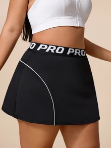 SHEIN Rhythm Era Women's Letter Waist Anti-Exposure Contrast Color Sports Skirt Shorts - Black - View 4
