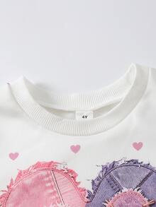 Sparklyn 2件組女童甜酷風3D蝴蝶結裝飾白色上衣+黑色喇叭褲套裝，黑色上衣配多個粉色蝴蝶結，洋紅色喇叭褲時尚版型，整體風格偏向甜酷融合可愛與時尚，適合返校、外出、街頭穿搭 - 紫色 - 查看 3