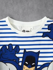 BATMAN X SHEIN Young Boy Striped Short Sleeve Top And Shorts Loungewear Set - Multicolor - View 3