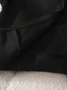 青少年女孩休閒純色蝴蝶結裝飾連帽拉鍊開襟外套，返校秋季款 - 黑色 - 查看 11