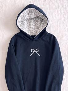 SHEIN 青少年女孩休閒街頭風抓絨豹紋帽子，適合搭配衛衣於學校與日常穿著 - 藍色 - 查看 4