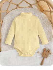 Baby Girl Rib-Knit Turtleneck Autumn Bodysuit - Mustard Yellow - View 1