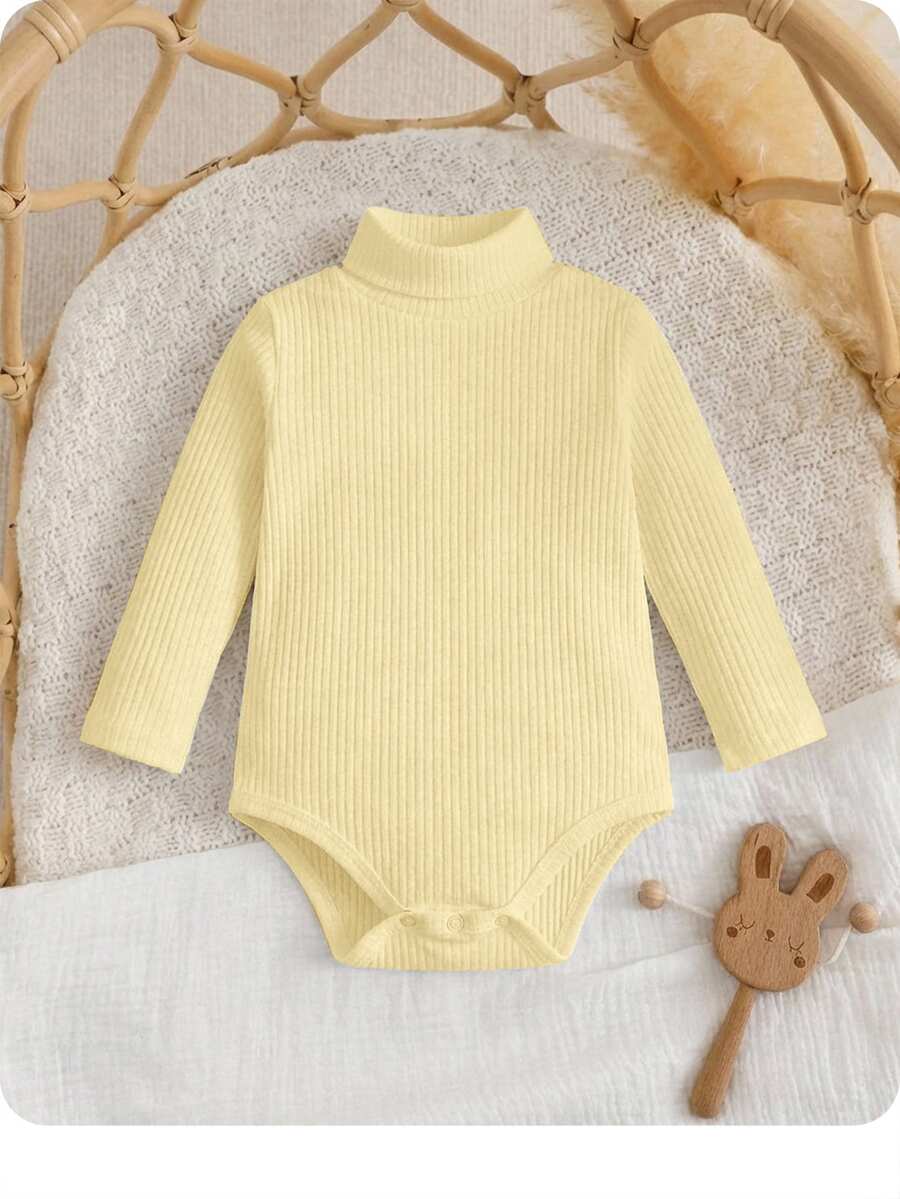 Baby Girl Rib-Knit Turtleneck Autumn Bodysuit - Mustard Yellow - View 1
