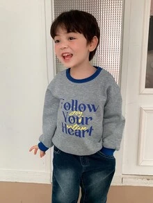 DAZY Baby Boy Crew Neck Colorblock Long Sleeve Sweatshirt Fall - Grey - View 5