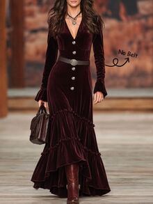 LUMIGAL Women's Brown Corduroy Long Sleeve Dress - Chocolate Brown - View 1