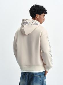 TOKVUE Men's Letter Print Zip-Up Casual Hoodie - Beige - View 2