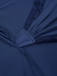 Sweetra Plus Size Cross Neck Top & Wide Leg Pants 2pcs Set Fall - Dusty Blue - View 15