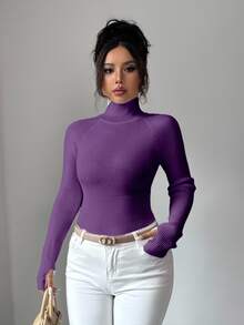 SHEIN Raffinéa Y2K Elegant Outdoor Knit Pullover Sweater For Travel, Commute, Holiday And Daily Wear - Purple - View 6