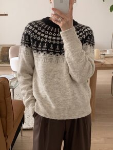 Mulvari Women's Lazy Round Neck Long Sleeve Sweater, Autumn/Winter Going Out - Apricot - View 8
