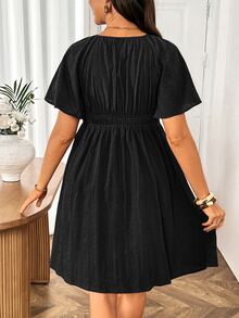 SHEIN Maternity Solid Color Deep V-Neck Pleated Casual Daily Summer Dress - Black - View 7
