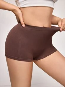 SHEIN 1件純色無縫女款平口內褲 - 咖啡棕 - 查看 3
