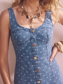Aralina Button Front Bodycon Square Neck Indigo Denim Mini Women Vacation Outfits Summer Dress - Light Wash - View 9