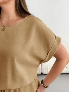 Shapeblank 大尺碼女款夏季時尚休閒寬鬆舒適日常顯瘦中長洋裝 - 卡其色 - 查看 6