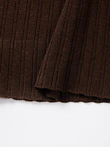 SHEIN New Ribbed Knit Midi Dress, Polo Collar Off-White Contrast, Slim Bodycon For Fall Winter - Coffee Brown - View 7