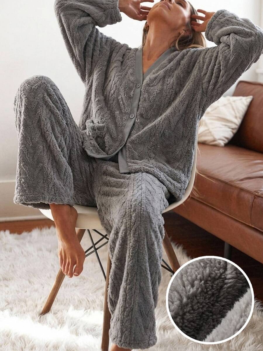 Livesso Women's Winter Warm Loungewear Set Fall - Grey - View 1