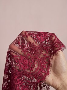 Freevana 女款蕾絲貝殼鈕扣透視襯衫，大尺碼寬鬆優雅上衣，適合日常穿著、外出、通勤、度假，春夏季 - 酒紅色 - 查看 11