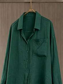 Franclia Plus Size Casual Simple Versatile Fashion Comfortable Shirt Fall - Dark Green - View 3