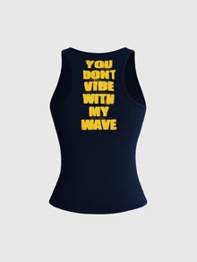 ROMWE Y2K Aesthetic Letter Slogan Graphic Print Women's Racerback Tank Top - Navy Blue - View 2