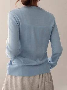DAZY Women's Solid Color Sweet Button Tie Long Sleeve Knit Cardigan Fall - Blue - View 5