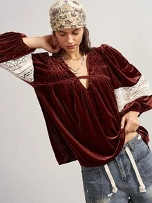 Bohemela Casual Solid Color Knit Loose Fit Women's Shirt - Coffee Brown - View 5