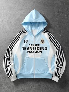 ROMWE MEN Men's Streetwear Striped Open Front Hoodie Sweatshirt - Blue - View 1