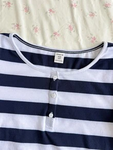 青少年女孩早秋 T-shirt，秋冬萬聖節聖誕派對休閒基礎款鈕扣門襟炭灰色黑色條紋 3 件套 - 彩色 - 查看 6