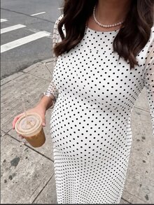 MaterniWear 孕婦波點休閒日常夏季旅行洋裝 - 白色 - 查看 2