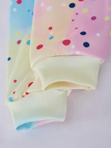 2件組女孩漸層色塊毛絨衛衣與寬腿褲，身上印有K-POP漫畫圖案，柔軟親膚面料，搭配同圖案粉色寬腿褲，寬鬆舒適，街頭風，適合日常穿著與外出 - 彩色 - 查看 5