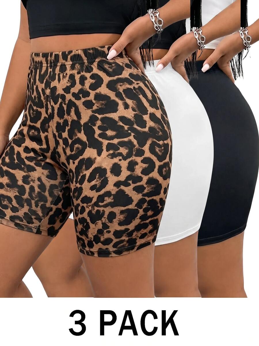 SHEIN Essnce 3件組大尺碼極簡休閒修身內搭短褲 - 彩色 - 查看 1