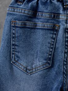 BATMAN X SHEIN Young Boy Bat Print Button Pocket Denim Jeans - Blue - View 6