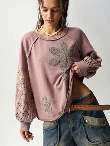 Bohemela 女款花卉印花休閒百搭日常穿著長袖運動衫 - 摩卡棕 - 查看 6