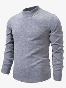 Manfinity Homme 男士純色小立領針織毛衣，休閒登山秋季/冬季上衣，情人節穿搭 - 灰色 - 查看 3