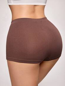 SHEIN 1件純色無縫女款平口內褲 - 咖啡棕 - 查看 2