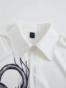 ROMWE MEN Street Life Men's Fashion Gothic Print Long Sleeve Shirt - White - View 3