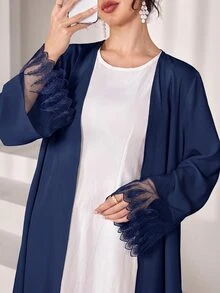 Yasmyna عباية نسائية كاجوال للحفلات بتصميم شبكي مرقع - أزرق غامق - مشاهدة 2