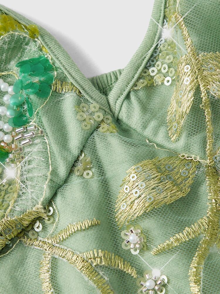 ROMWE Fairycore Women's Vintage Garden Fairy Style Embroidered Lace 3D Butterfly Halter Tank Top - Green - View 3