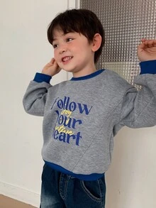 DAZY Baby Boy Crew Neck Colorblock Long Sleeve Sweatshirt Fall - Grey - View 6