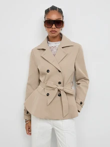 Maija Jaket Trench Coat Wanita Kasual Musim Gugur Model Kancing Ganda dengan Sabuk - Khaki - View 5