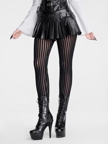 Breakform Gothic Halloween Women's Vertical Striped Sheer Mesh Textured Slim Fit Bodycon Dark Style Elastic Leggings - Black - View 1