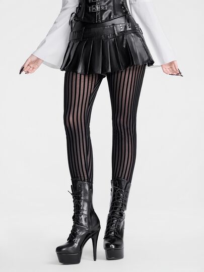 Breakform Women's Halloween Vertical Striped Sheer Mesh Textured Slim Fit Bodycon Dark Style Elastic Leggings