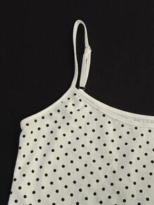IslaSuriya Plus Size Women Casual Cotton Polka Dot Camisole Tank Top - White - View 3