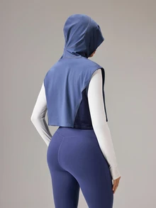 OutZeal Short: Outdoor - Hooded Sleeveless Mesh Patchwork Vest - Blue - View 6