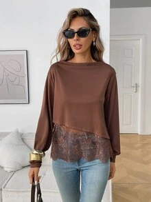 Elyressa Women's Woven Elegant Everyday Autumn T-Shirt - Brown - View 6